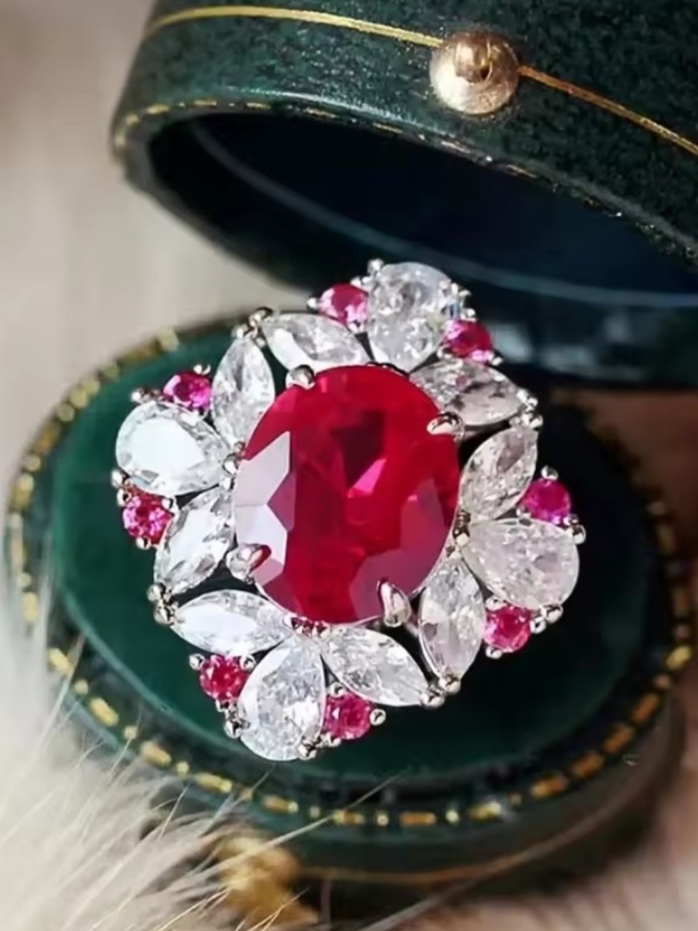White Rhodium Ruby Cocktail Ring - Picture 3 of 3